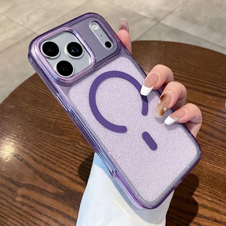 For iPhone 17 Pro Max Clear Glitter Magnetic Shockproof Phone Case(Purple)