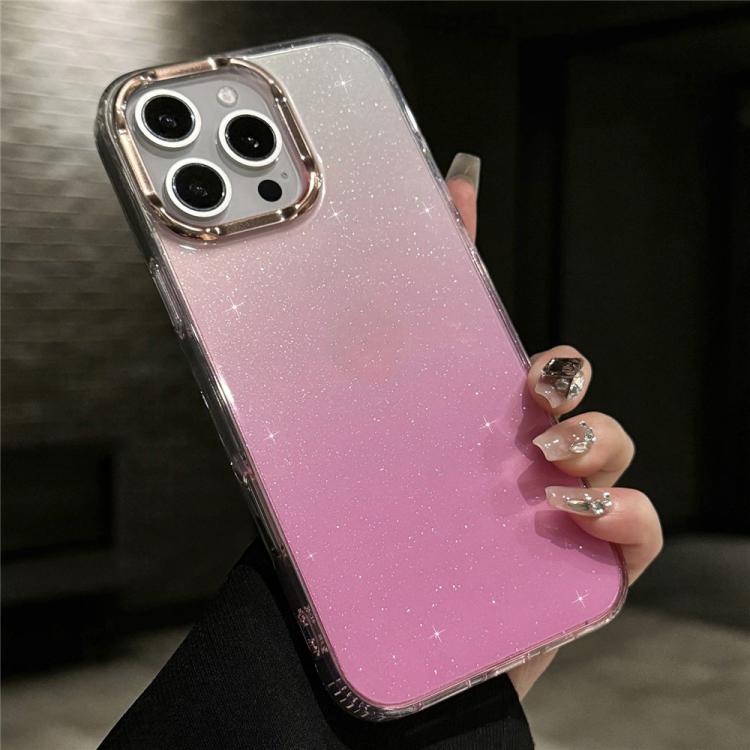 For iPhone 16 Pro Max IMD Gradient Glitter PC + TPU Shockproof Phone Case(Pink)