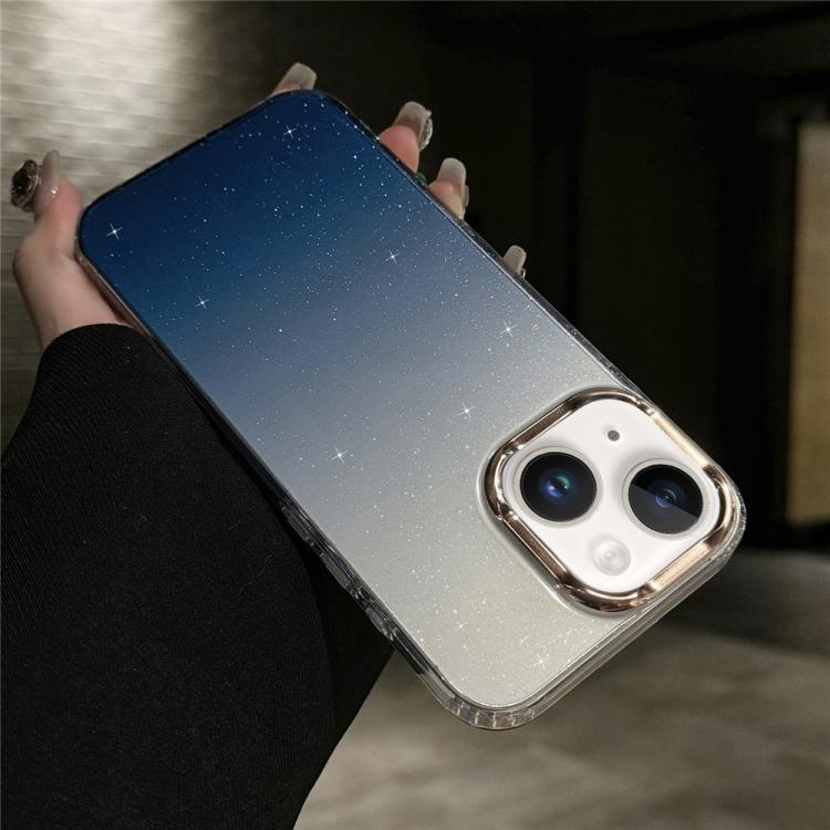 For iPhone 15 IMD Gradient Glitter PC + TPU Shockproof Phone Case(Blue)