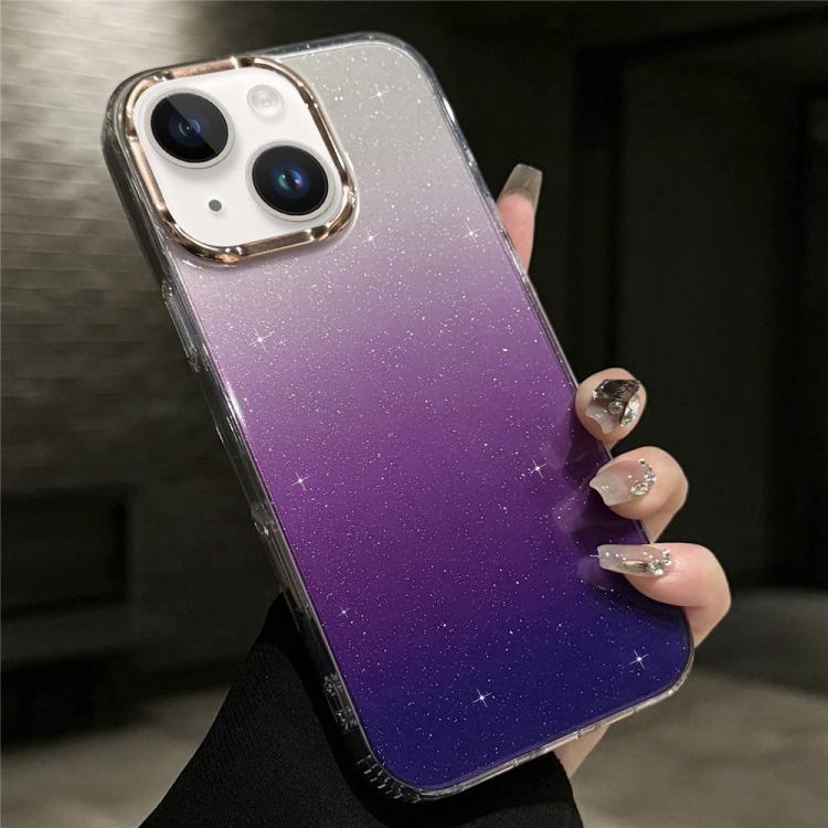 For iPhone 14 IMD Gradient Glitter PC + TPU Shockproof Phone Case(Purple)