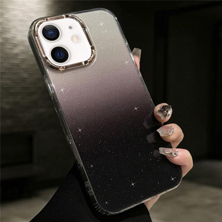 For iPhone 12 IMD Gradient Glitter PC + TPU Shockproof Phone Case(Black)
