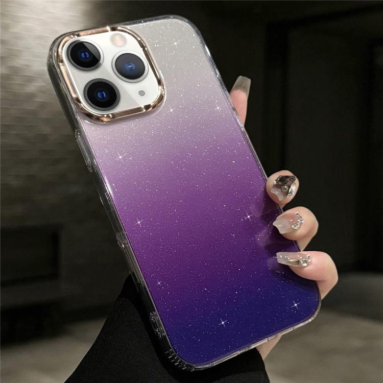 For iPhone 11 Pro Max IMD Gradient Glitter PC + TPU Shockproof Phone Case(Purple)