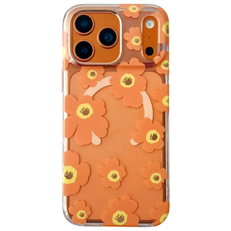 For iPhone 17 Pro Max Floral Pattern TPU + PC Magnetic Phone Case(Orange)