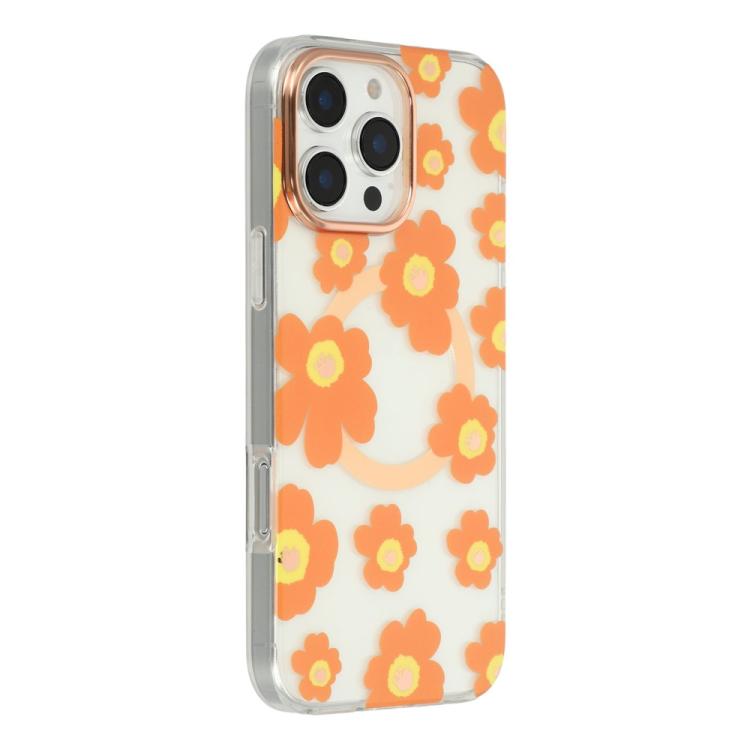 For iPhone 16 Pro Max Floral Pattern TPU + PC Magnetic Phone Case(Orange)