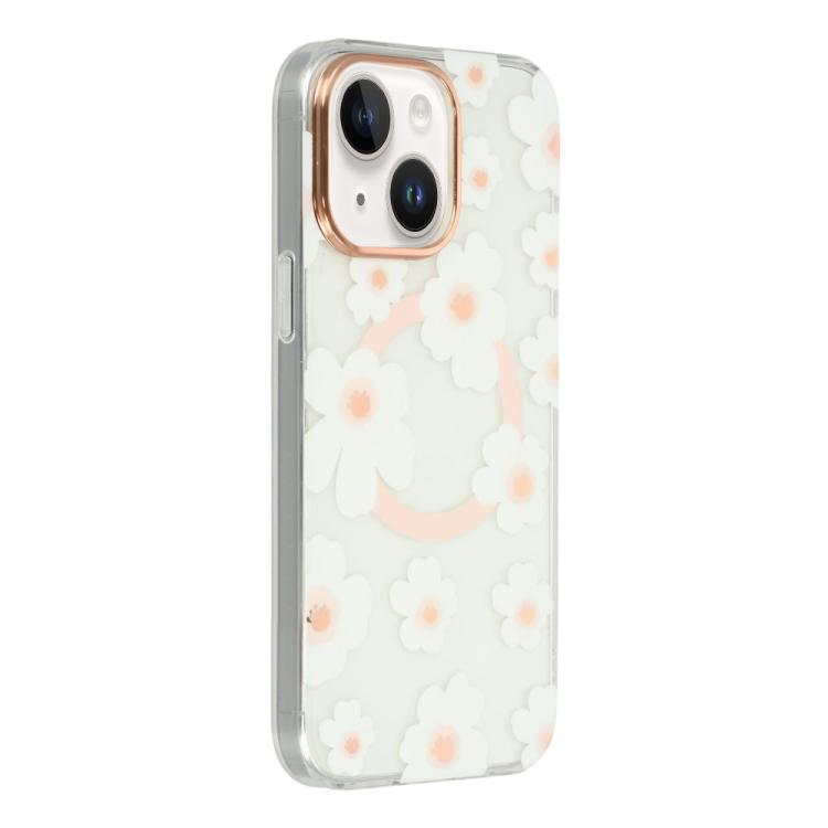 

For iPhone 15 Floral Pattern TPU + PC Magnetic Phone Case(White Pink)