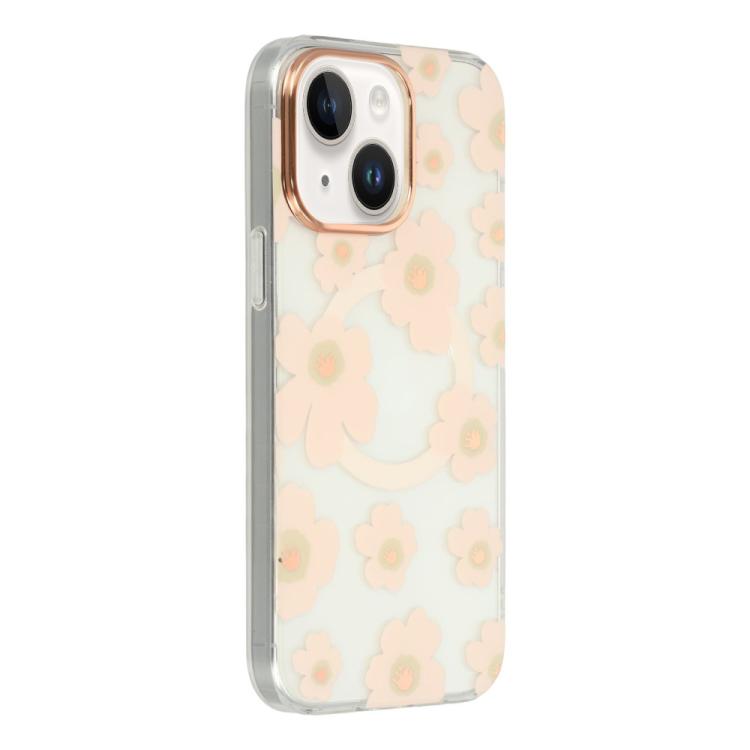 For iPhone 14 Floral Pattern TPU + PC Magnetic Phone Case(Pink)