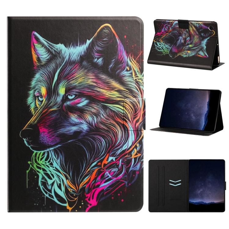 

For Samsung Galaxy Tab A11 / A9 Litchi Texture Voltage Painted Vegan Leather Tablet Case(Colored Wolf)