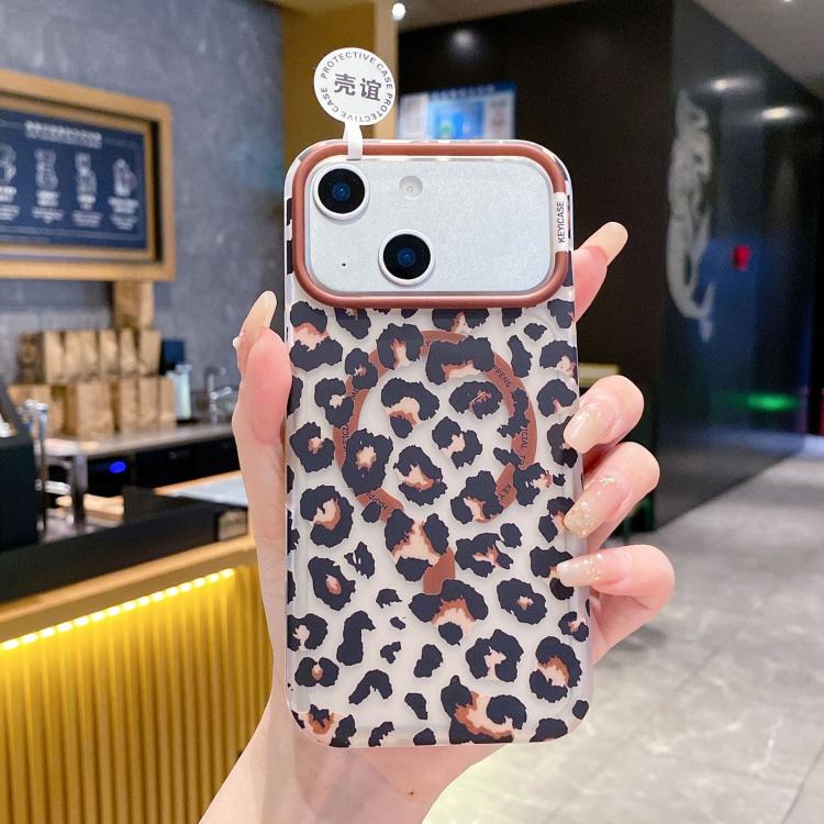 For iPhone 13 Leopard Print Design PC + TPU Magnetic Phone Case(Brown)