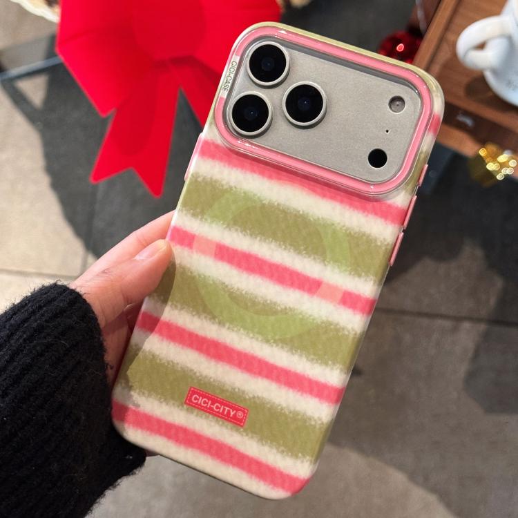 

For iPhone 17 Pro Max CICI-CITY CH-61 Crayon Pattern Magnetic Phone Case(Green Rose Pink)