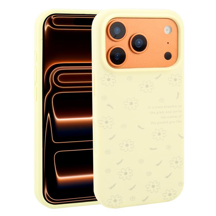 

For iPhone 17 Pro Large Hole Daisy Floral Printed Liquid Silicone Phone Case(Milk Yellow)