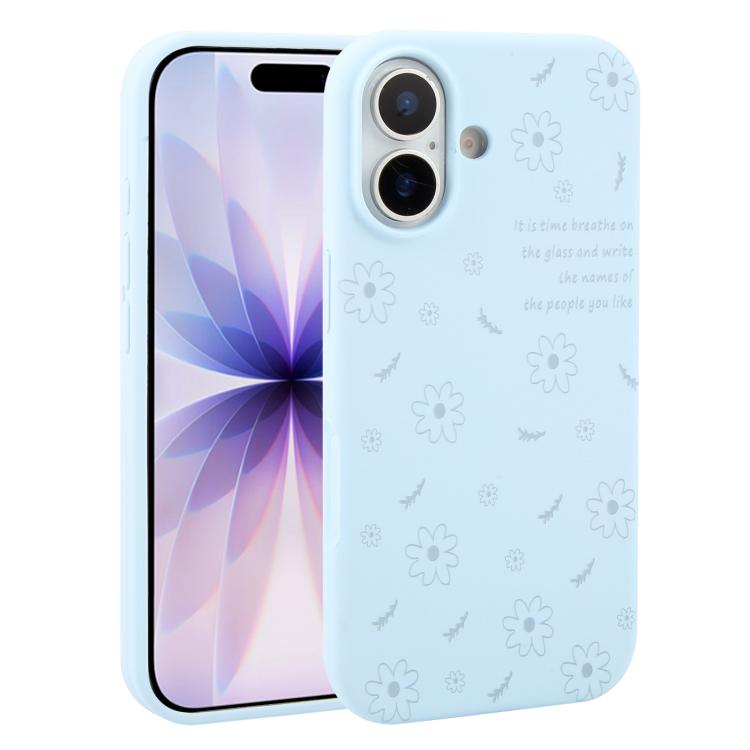 

For iPhone 17 Large Hole Daisy Floral Printed Liquid Silicone Phone Case(Sky Blue)