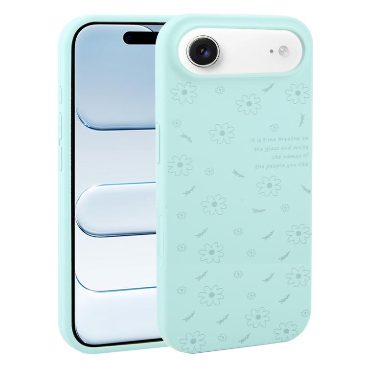 For iPhone Air Large Hole Daisy Floral Printed Liquid Silicone Phone Case(Light Cyan)