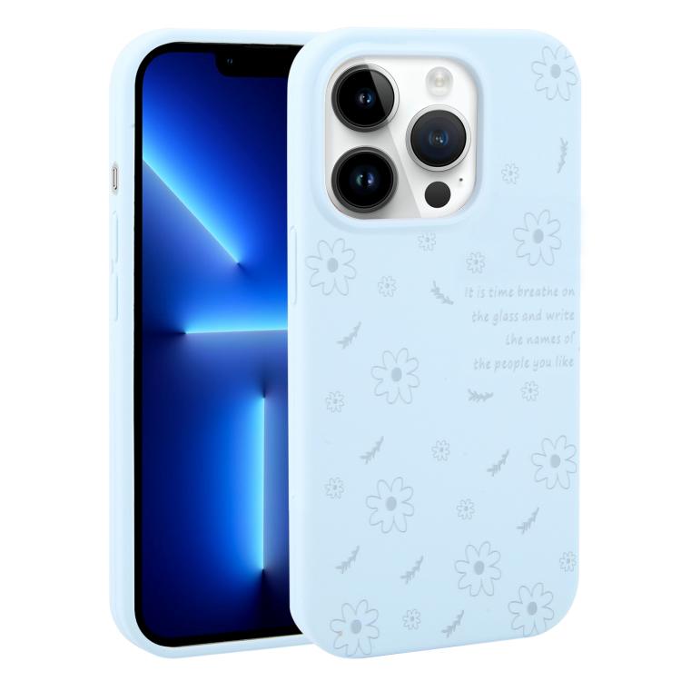 

For iPhone 13 Pro Large Hole Daisy Floral Printed Liquid Silicone Phone Case(Sky Blue)