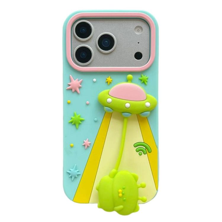 

For iPhone 17 Pro Max Cute 3D UFO Alien Pendant Design Silicone Shockproof Phone Case