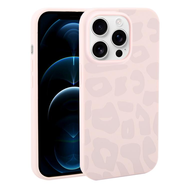 For iPhone 12 Pro Max Large Hole Leopard Print Liquid Silicone Phone Case(Dusty Pink)