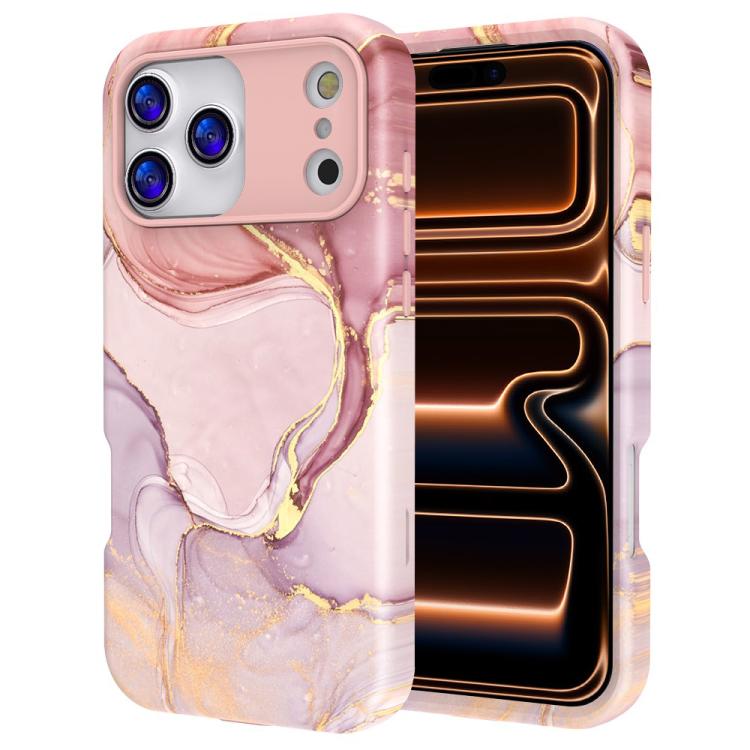 For iPhone 17 Pro Water Transfer Printing Marble Pattern PC + TPU Phone Case(Pink Gold)