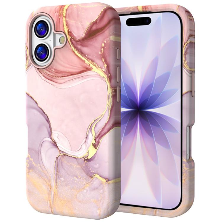 For iPhone 17 Water Transfer Printing Marble Pattern PC + TPU Phone Case(Pink Gold)