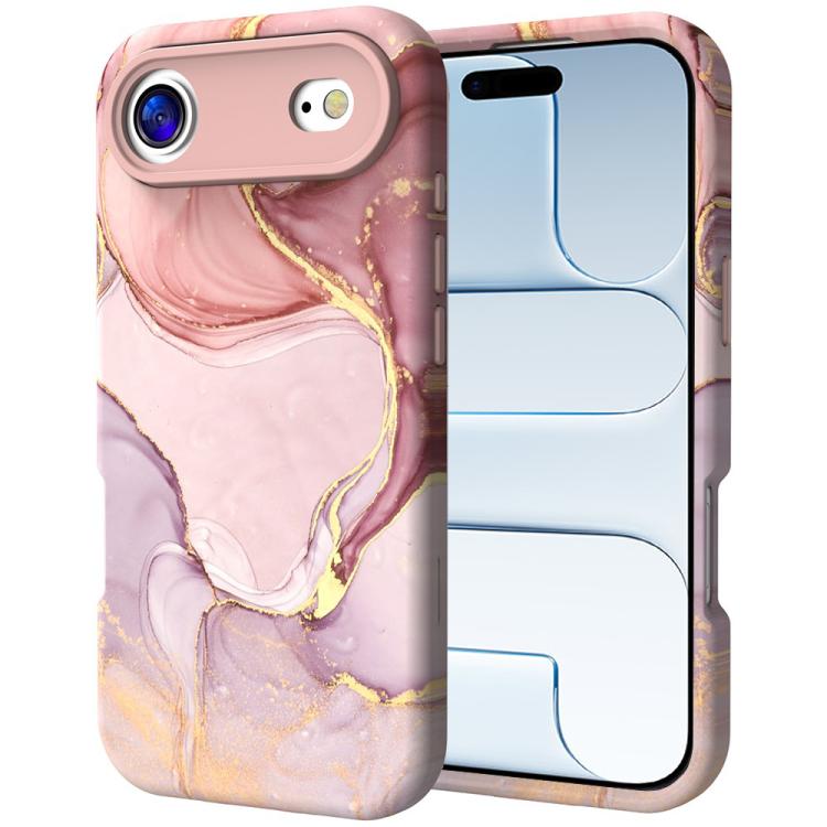 For iPhone Air Water Transfer Printing Marble Pattern PC + TPU Phone Case(Pink Gold)