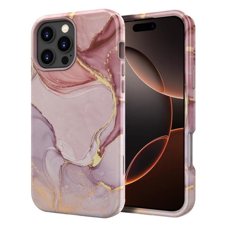 

For iPhone 16 Pro Water Transfer Printing Marble Pattern PC + TPU Phone Case(Pink Gold)