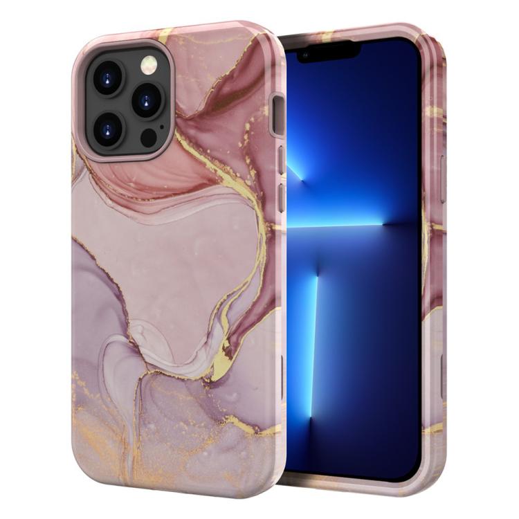 For iPhone 13 Pro Max Water Transfer Printing Marble Pattern PC + TPU Phone Case(Pink Gold)