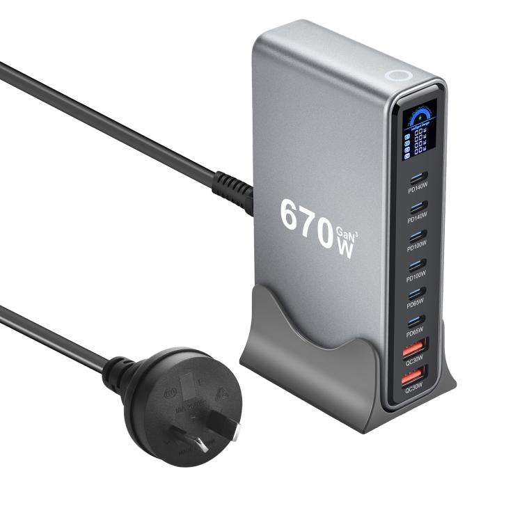 

YMX-LCD670W 670W 6xType-C and 2xUSB GaN Digital Display Multi-Function Charger(AU Plug)
