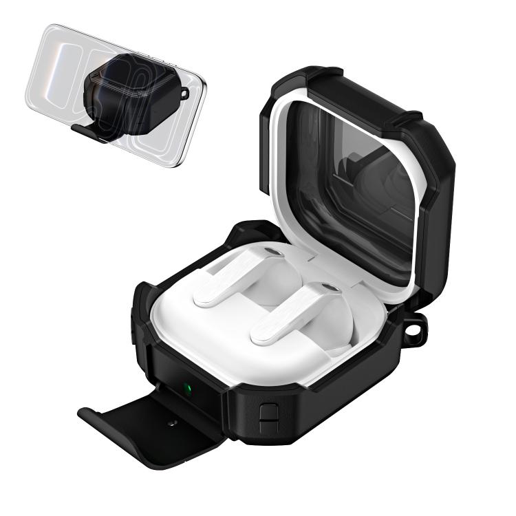 

For Samsung Galaxy Buds4 / 4 Pro Shield Series Secure Lock Earphone Case with Carabiner & Holder(Black)