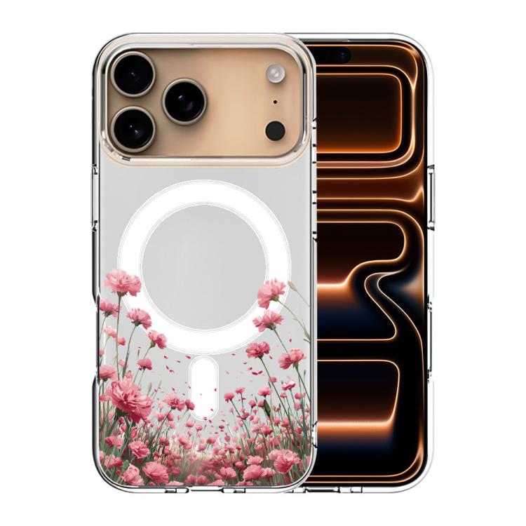 

For iPhone 17 Pro Max Pattern Printing TPU + PC Magnetic Shockproof Phone Case(Pink Flower Sea 014)