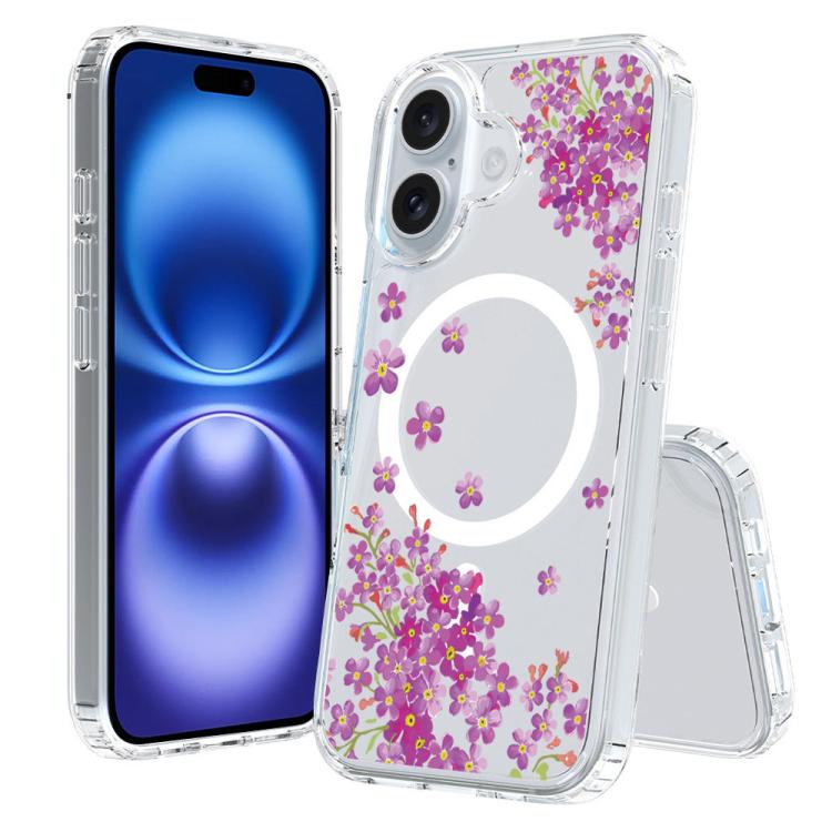 For iPhone 16 Plus Pattern Printing TPU + PC Magnetic Shockproof Phone Case(Purple Flower 019)