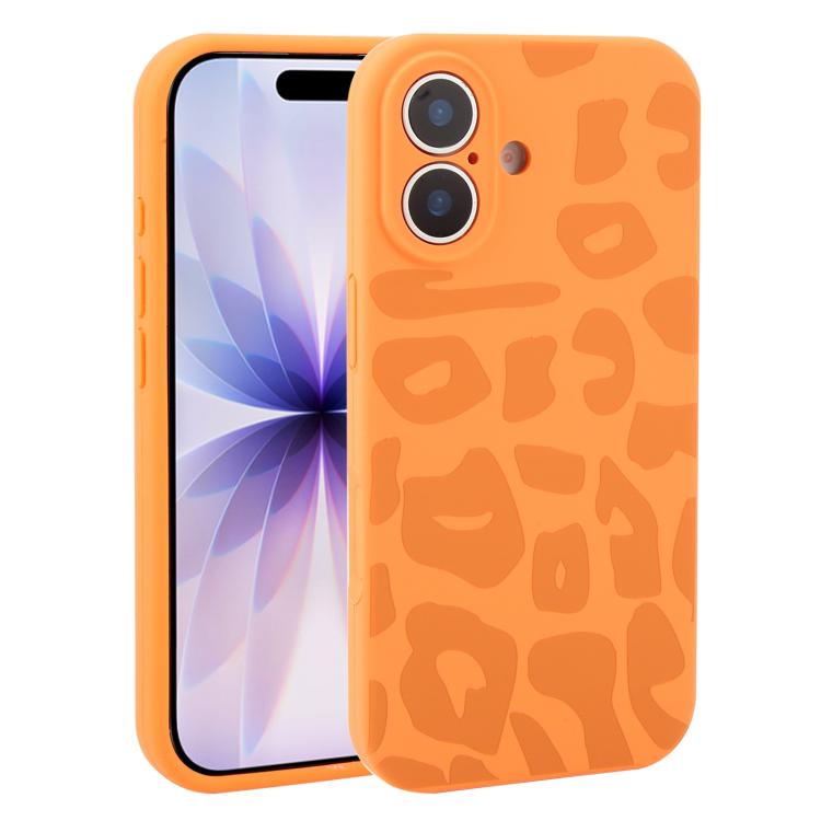 For iPhone 17 Precision Hole Leopard Print Liquid Silicone Phone Case(Orange)