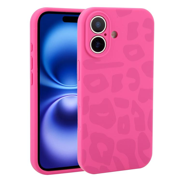 For iPhone 16 Precision Hole Leopard Print Liquid Silicone Phone Case(Magenta Dragon Fruit)