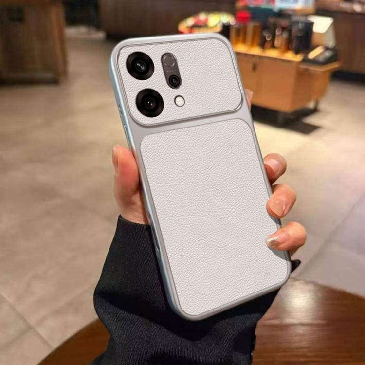 

For OPPO Reno14 Global Large Window Leather Textured Coated TPU Phone Case(White)