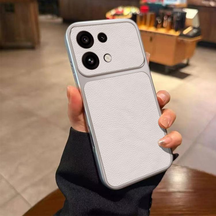 For OPPO Reno16 Pro Global  Large Window Leather Textured Coated TPU Phone Case(White)