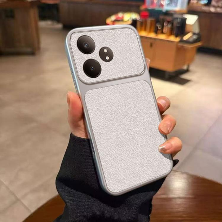 For Realme GT Neo6 Large Window Leather Textured Coated TPU Phone Case(White)