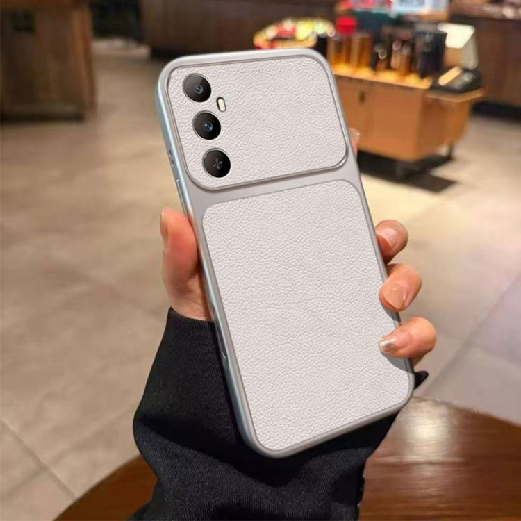 For Realme C65 Large Window Leather Textured Coated TPU Phone Case(White)