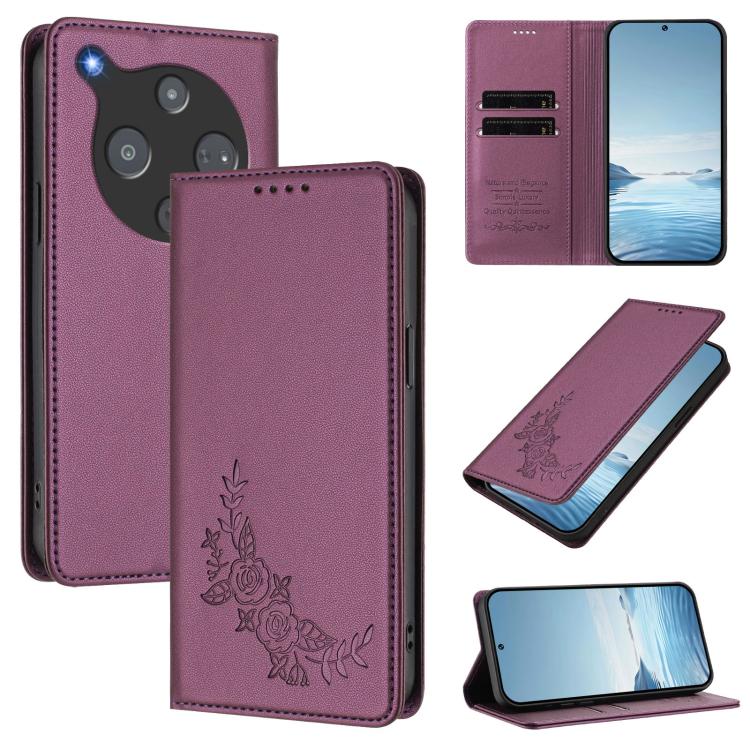 

For ZTE nubia P9 Pro 5G / Optus X Pro 2 5G Peony Embossed Magnetic RFID Vegan Leather Phone Case(Violet Purple)