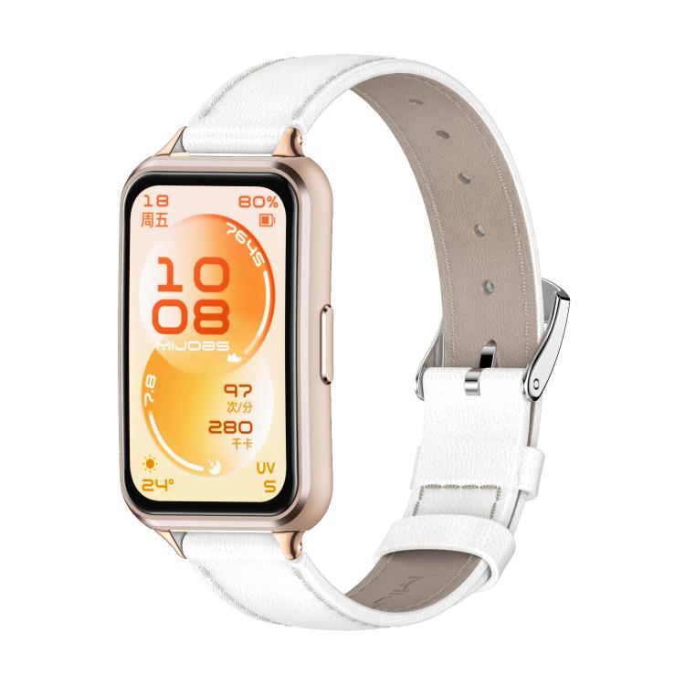 

For Huawei Band 11 / Band 11 Pro MIJOBS Top Grain Cowhide Watch Band(White Rose Gold)