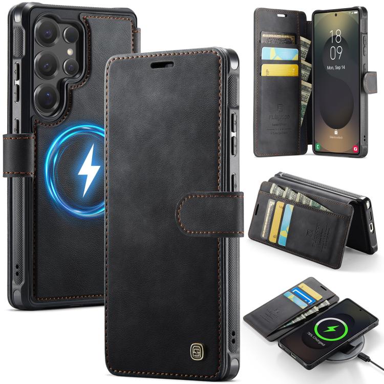 For Samsung Galaxy S26 Ultra 5G AutSpace A15 Retro Magnetic Clasp Vegan Leather Phone Case(Black)