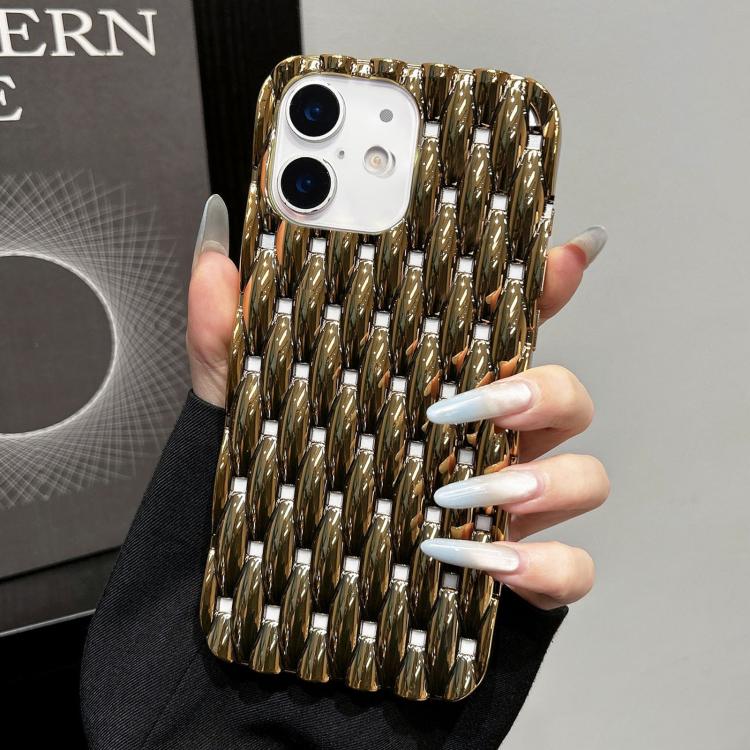 For iPhone 16 Plus Electroplated Twisted Texture Hollow Heat Dissipation TPU Phone Case(Gold)