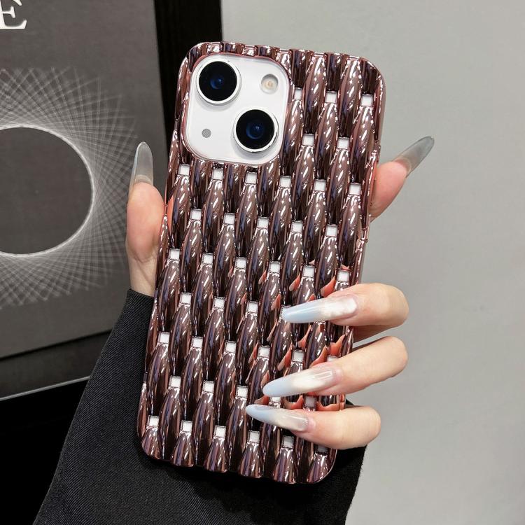 For iPhone 14 Plus Electroplated Twisted Texture Hollow Heat Dissipation TPU Phone Case(Rose Gold)