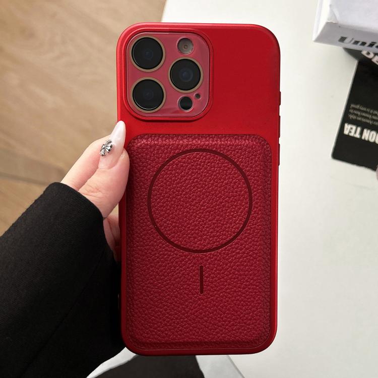 For iPhone 16 Pro Max Transforms Into 17 Lychee Leather Textured Magnetic TPU Phone Case(Wine Red)
