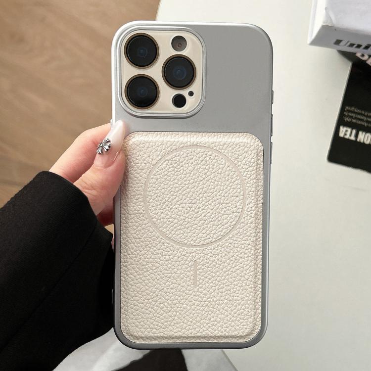 For iPhone 16 Pro Transforms Into 17 Lychee Leather Textured Magnetic TPU Phone Case(White)
