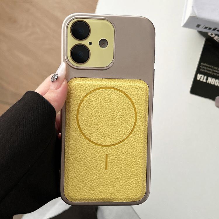 For iPhone 16 Plus Transforms Into 17 Lychee Leather Textured Magnetic TPU Phone Case(Yellow)
