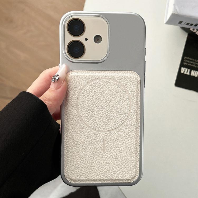 For iPhone 16 Plus Transforms Into 17 Lychee Leather Textured Magnetic TPU Phone Case(White)