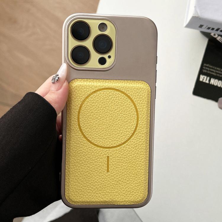 For iPhone 15 Pro Transforms Into 17 Lychee Leather Textured Magnetic TPU Phone Case(Yellow)