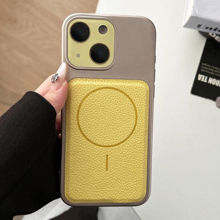 For iPhone 15 Plus Transforms Into 17 Lychee Leather Textured Magnetic TPU Phone Case(Yellow)