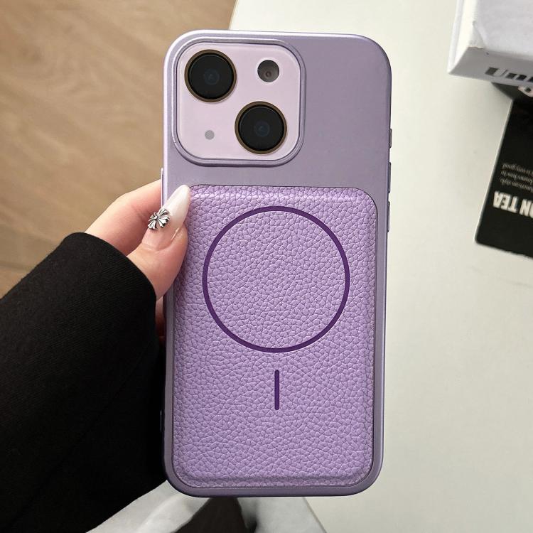 For iPhone 15 Transforms Into 17 Lychee Leather Textured Magnetic TPU Phone Case(Purple)