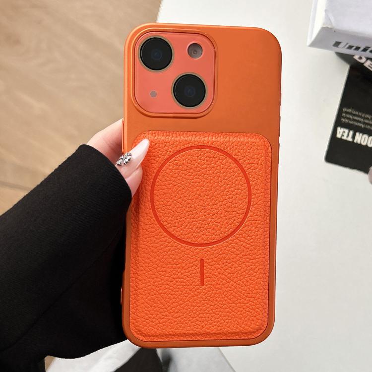 For iPhone 14 Plus Transforms Into 17 Lychee Leather Textured Magnetic TPU Phone Case(Orange)