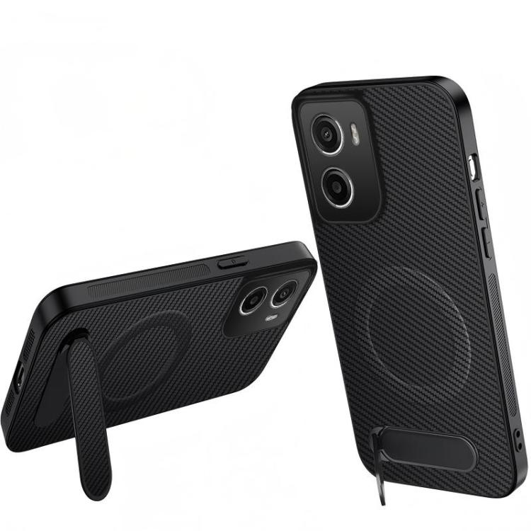 

For Motorola Moto G06 / G06 Power WANLONFENG Kickstand Carbon Fiber Texture Magnetic Phone Case(Black)