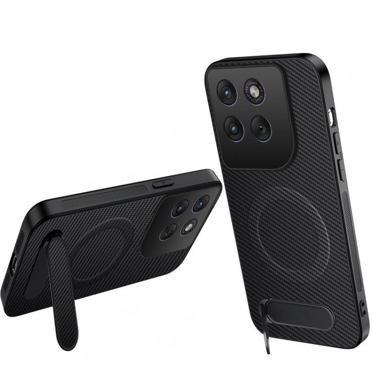 For Motorola Moto G37 Power 5G WANLONFENG Kickstand Carbon Fiber Texture Magnetic Phone Case(Black)
