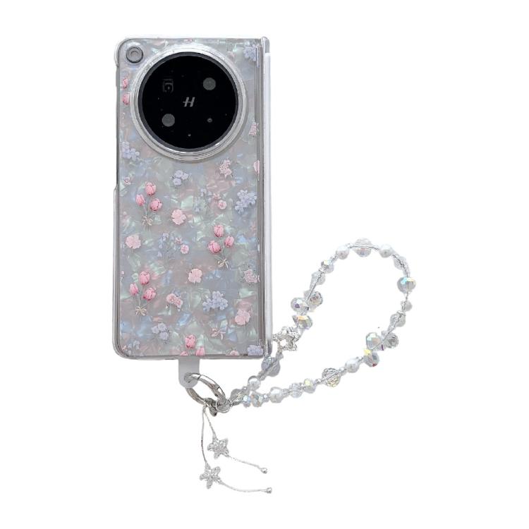 

For OPPO Find N6 5G Fresh Floral Shell Glitter Magnetic Shockproof Phone Case with Bracelet(Pink Flower)